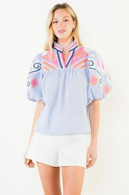 Puff Sleeve Embroidered Top