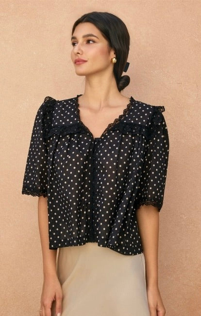 Polka Dot Shirred Blouse