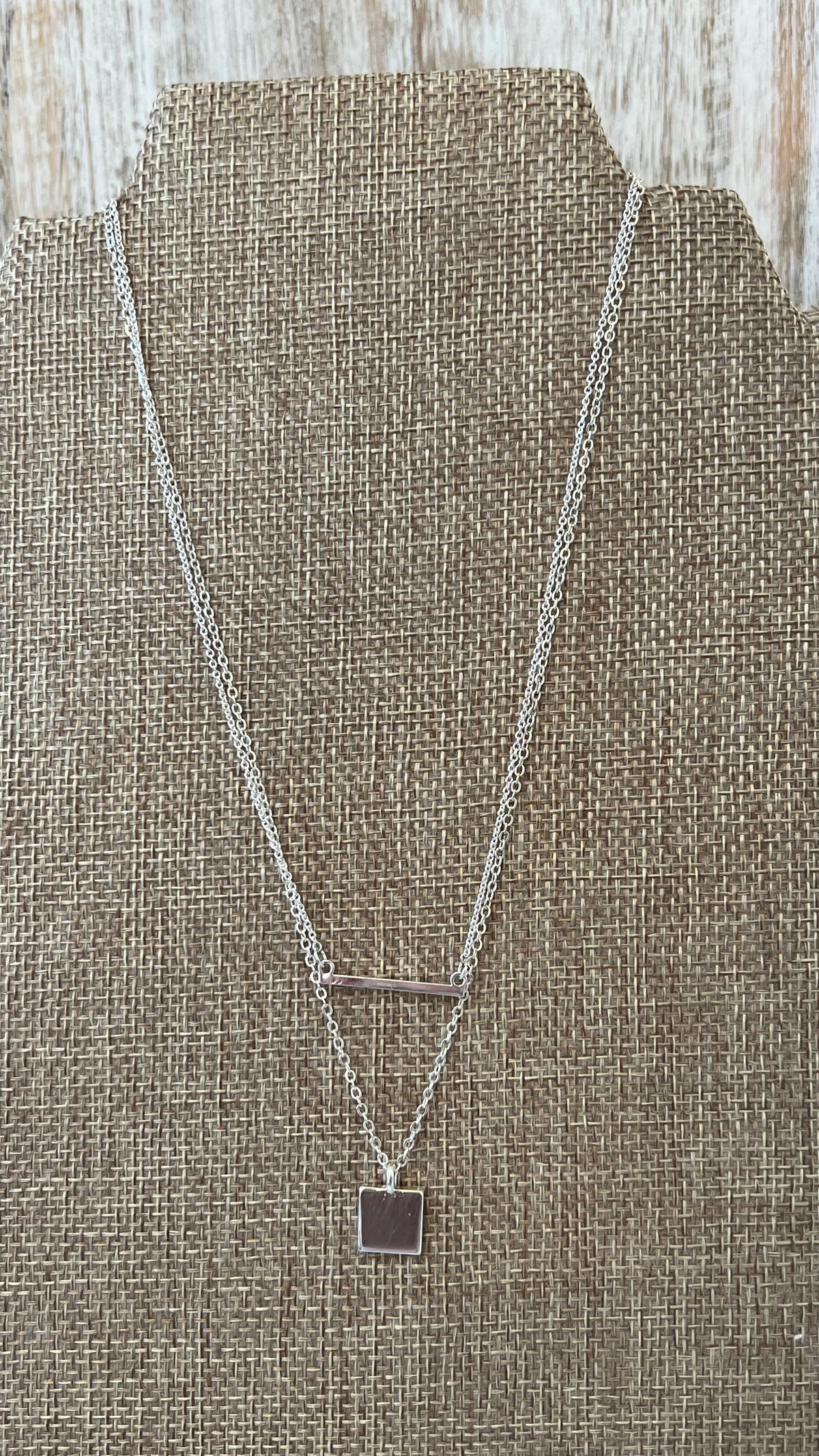 Silver Bar with Square Layered Necklace