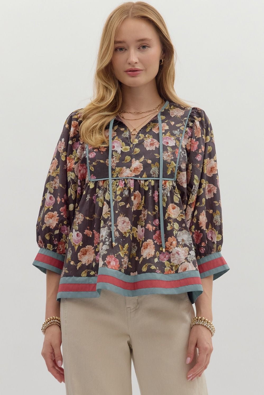 3/4 Sleeve Floral Top