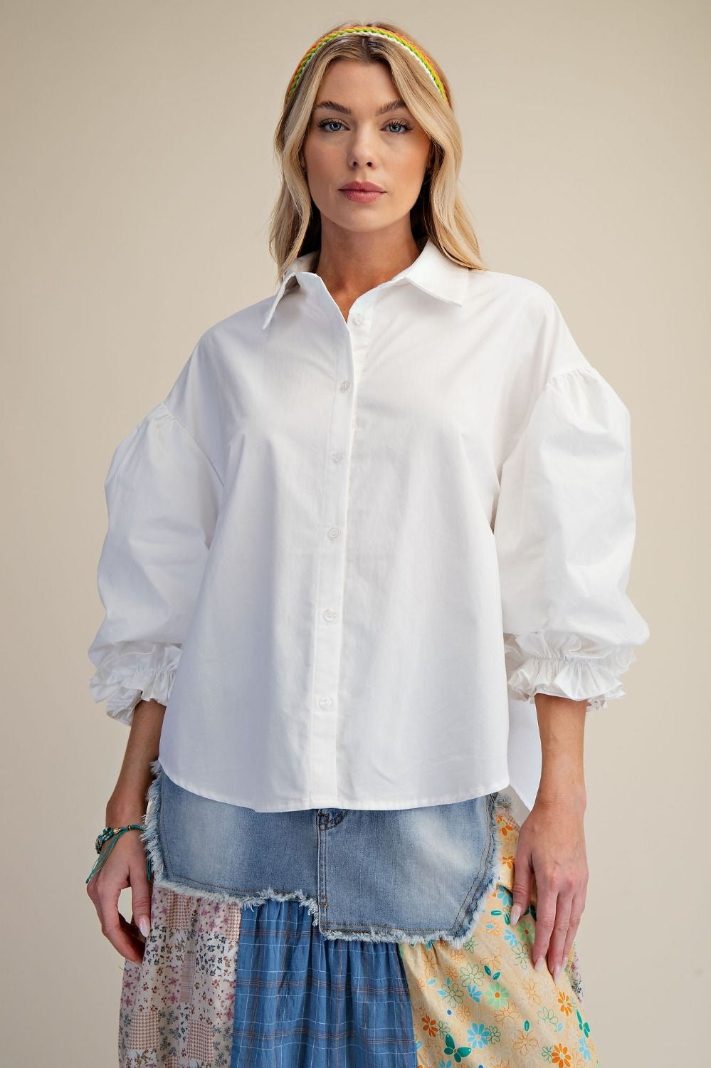3/4 Sleeve Poplin Top