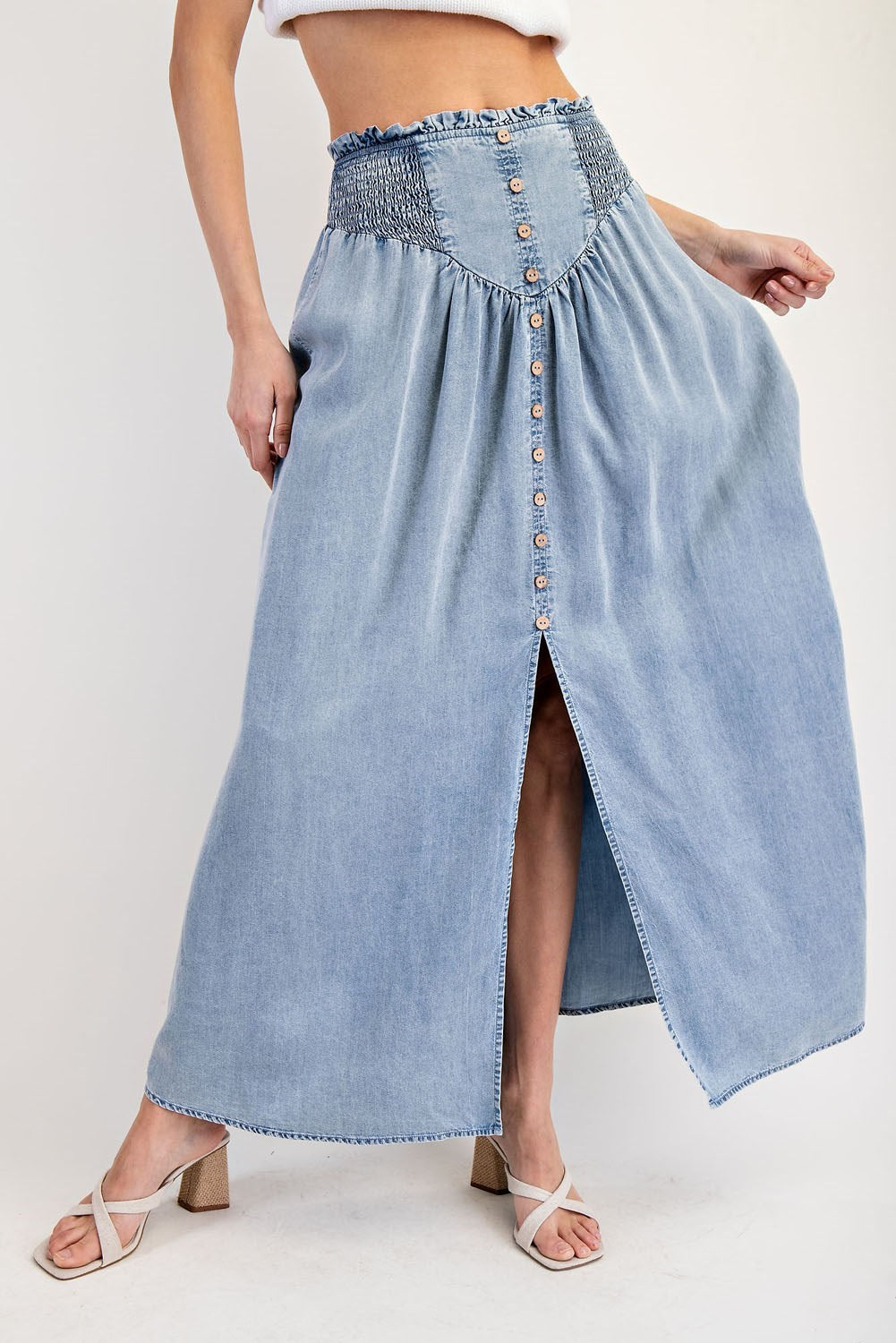 Denim Front Slit Maxi Skirt