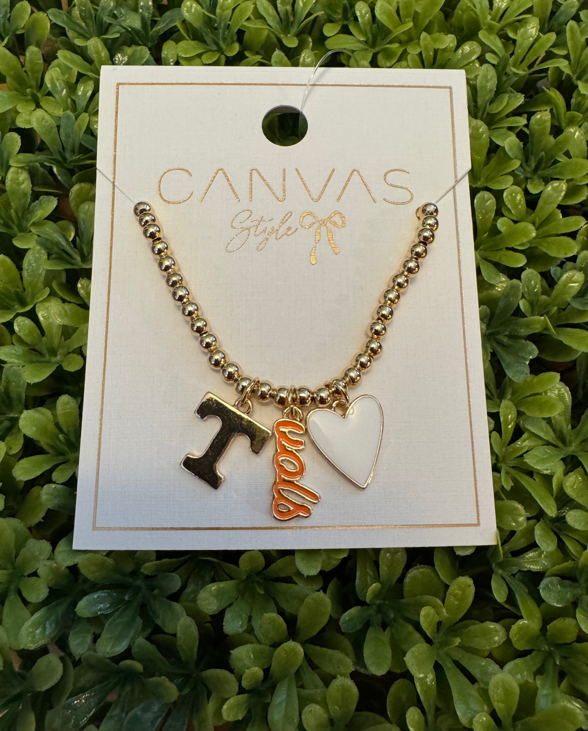Tennesse Vols Ball Bead Charm Necklace in Shiny Gold