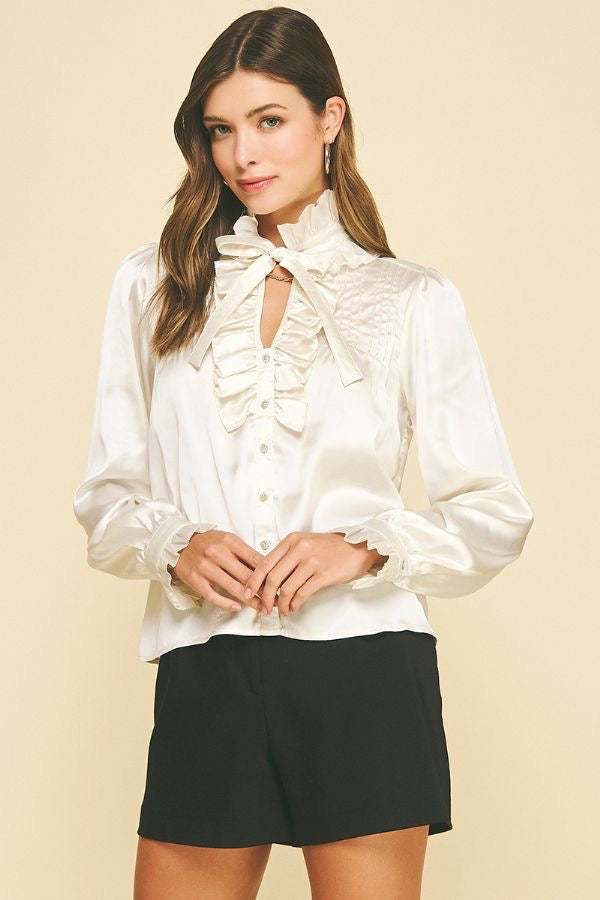 Silky Ruffled Button Down Top