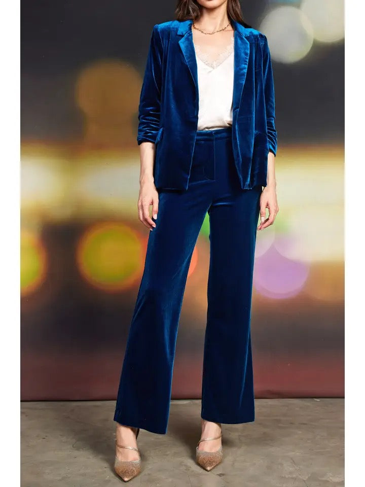 Velvet Blazer with Ruched Sleeves