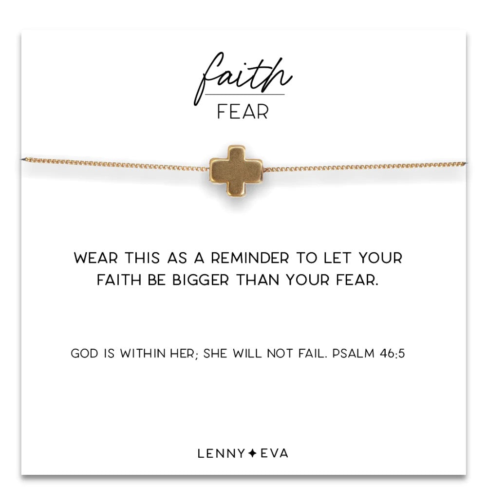Faith Over Fear Cross Necklace-Gold