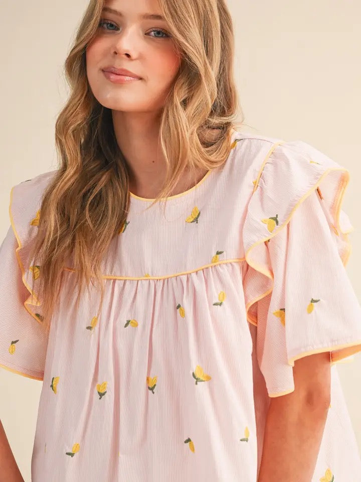 Lemon Embroidery Top