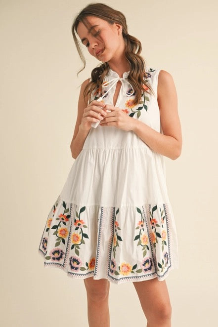 Embroidery Tiered Mini Dress
