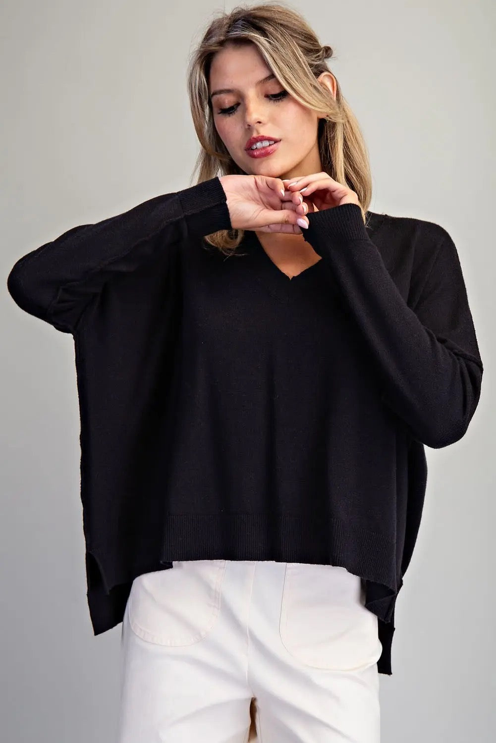 Solid V-Neck Sweater