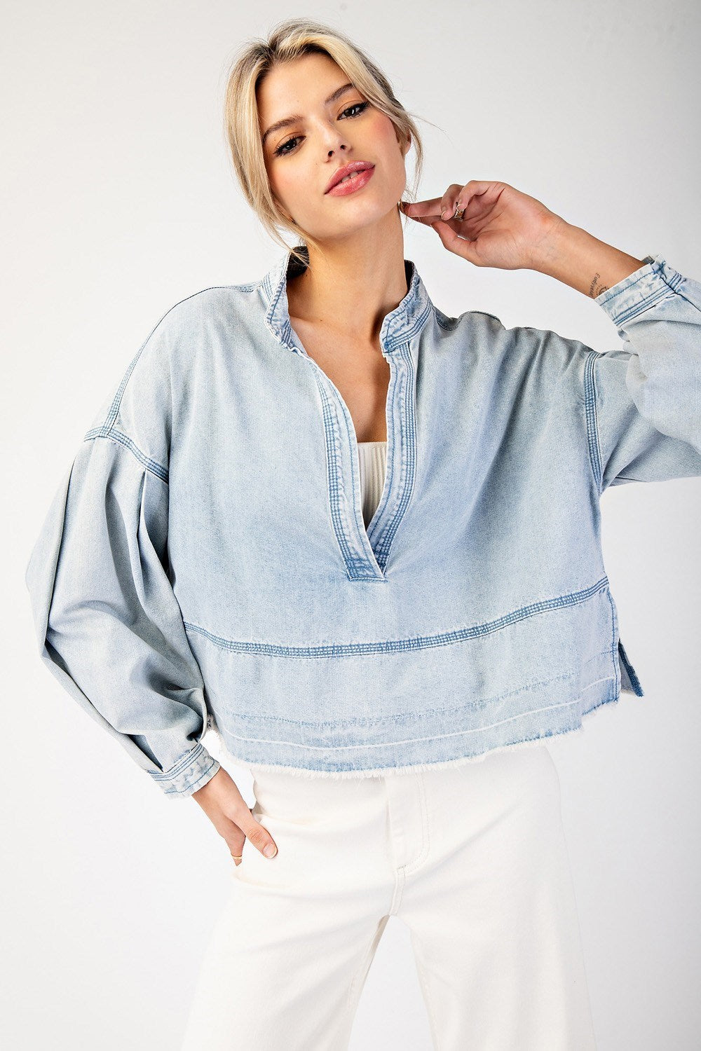Mineral Washed Denim Top