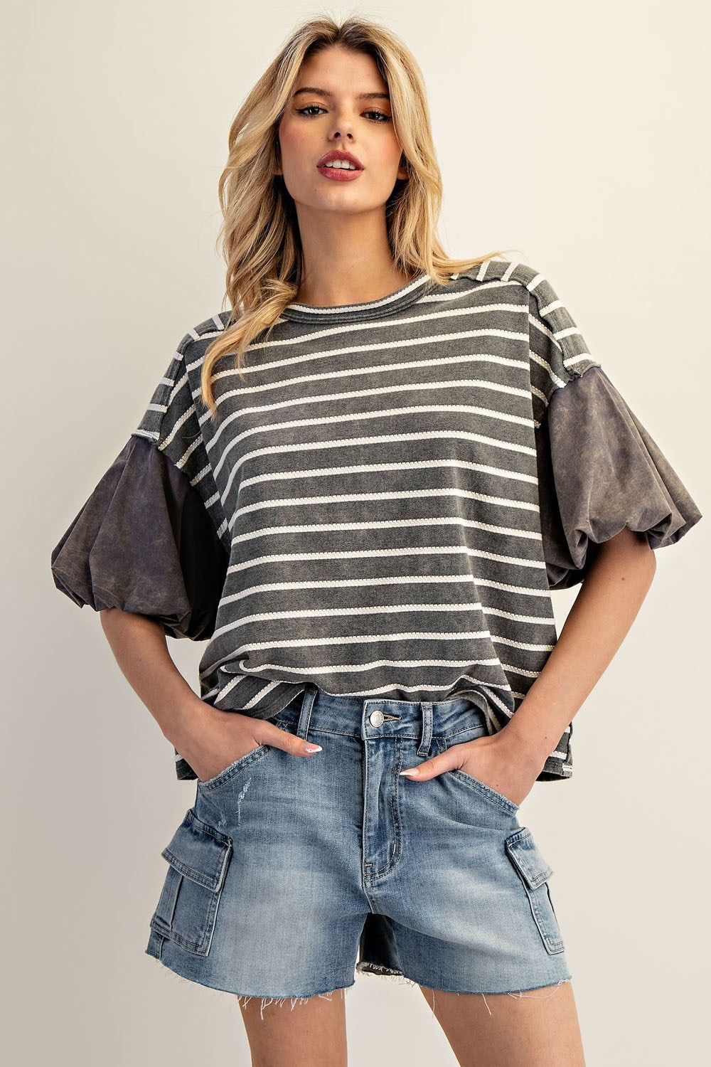 Striped Puff Sleeve Top