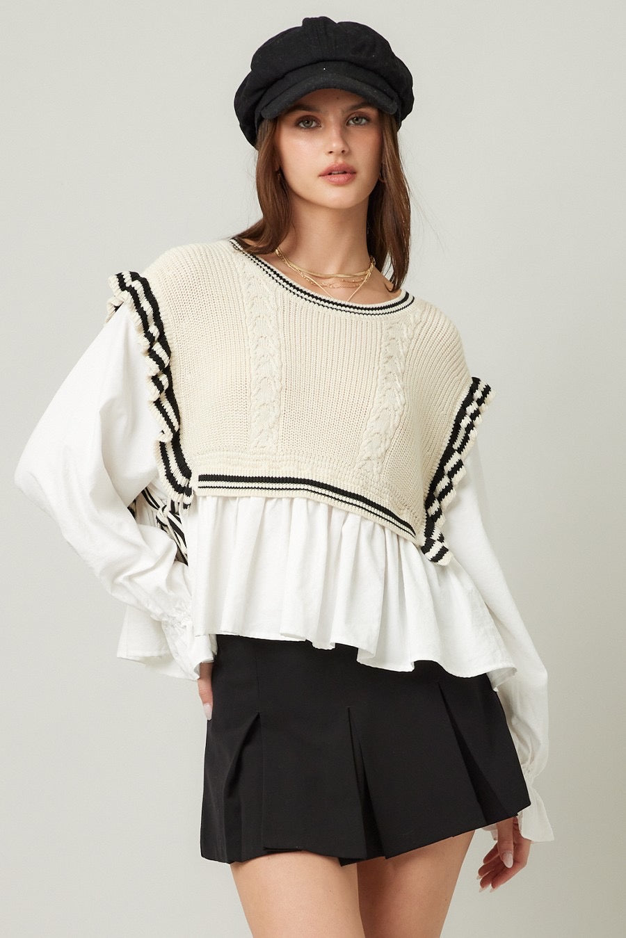 Striped Knitted Vest & Blouse