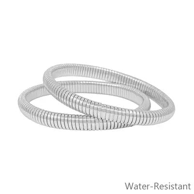 Silver Water Resistant Ribbed Stretch Bracelet