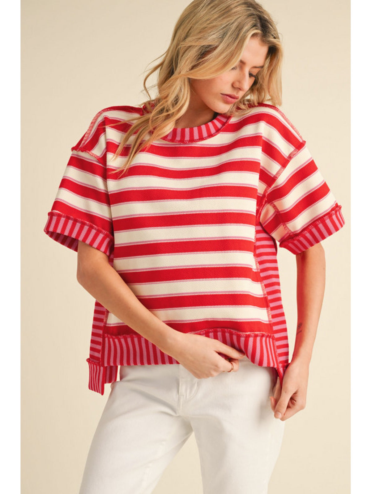 Red Striped Pullover Top