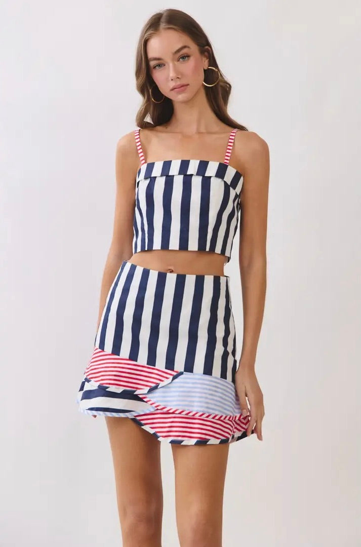 Striped Mini Skirt Set