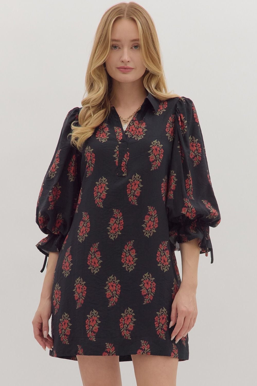 Floral 3/4 Sleeve Mini Dress
