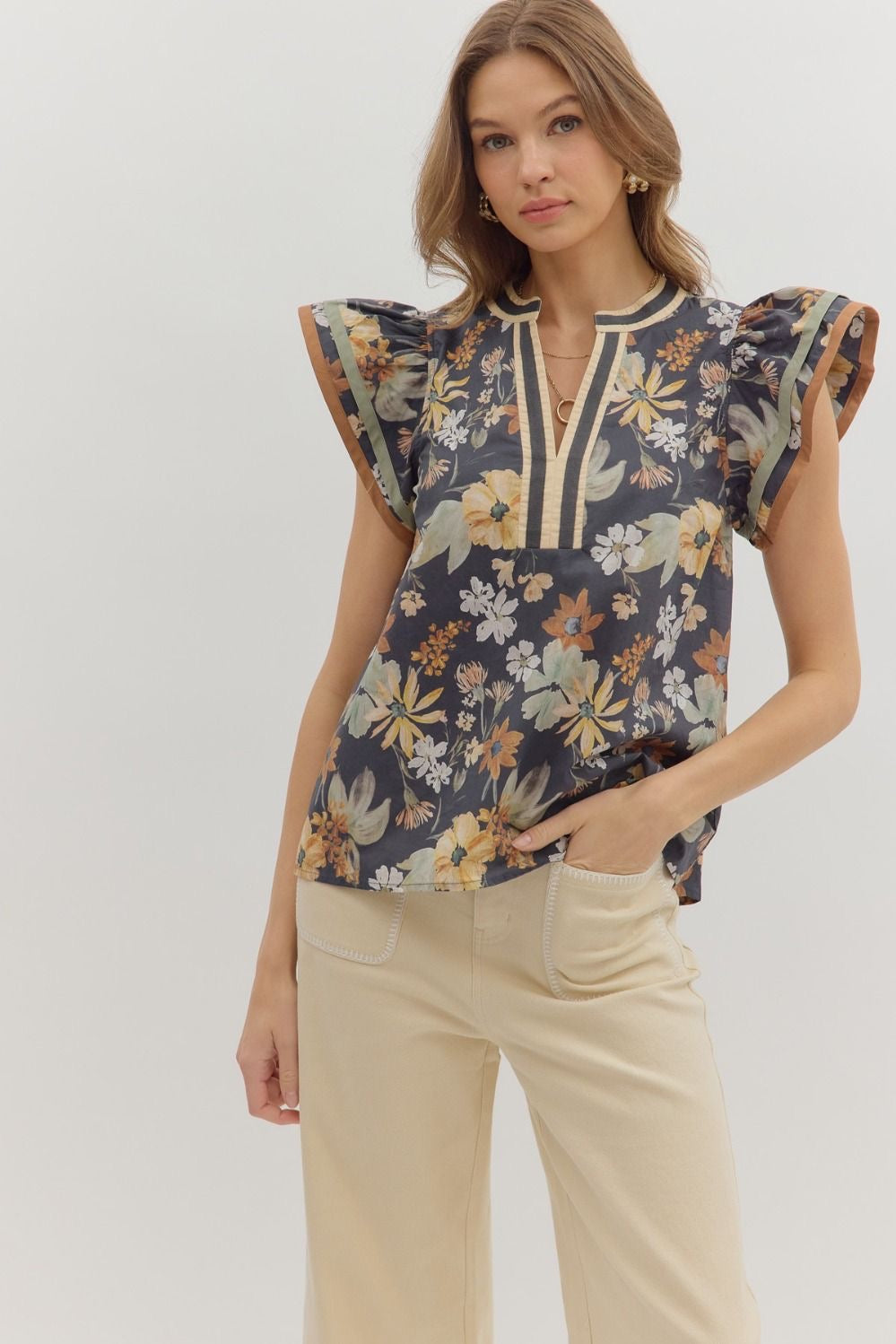 Charcoal Flutter Sleeve Top