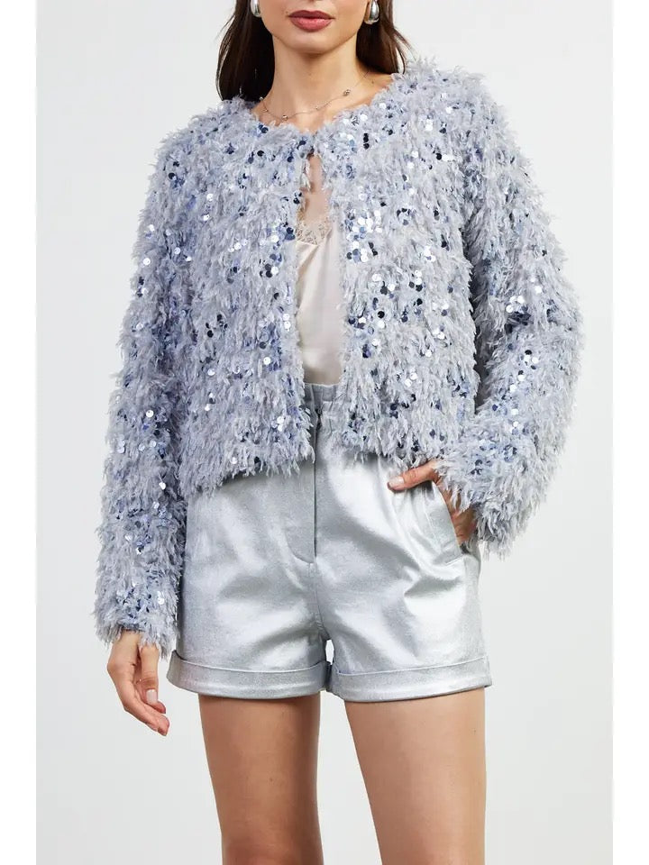 Feathered Sequin Cardigan