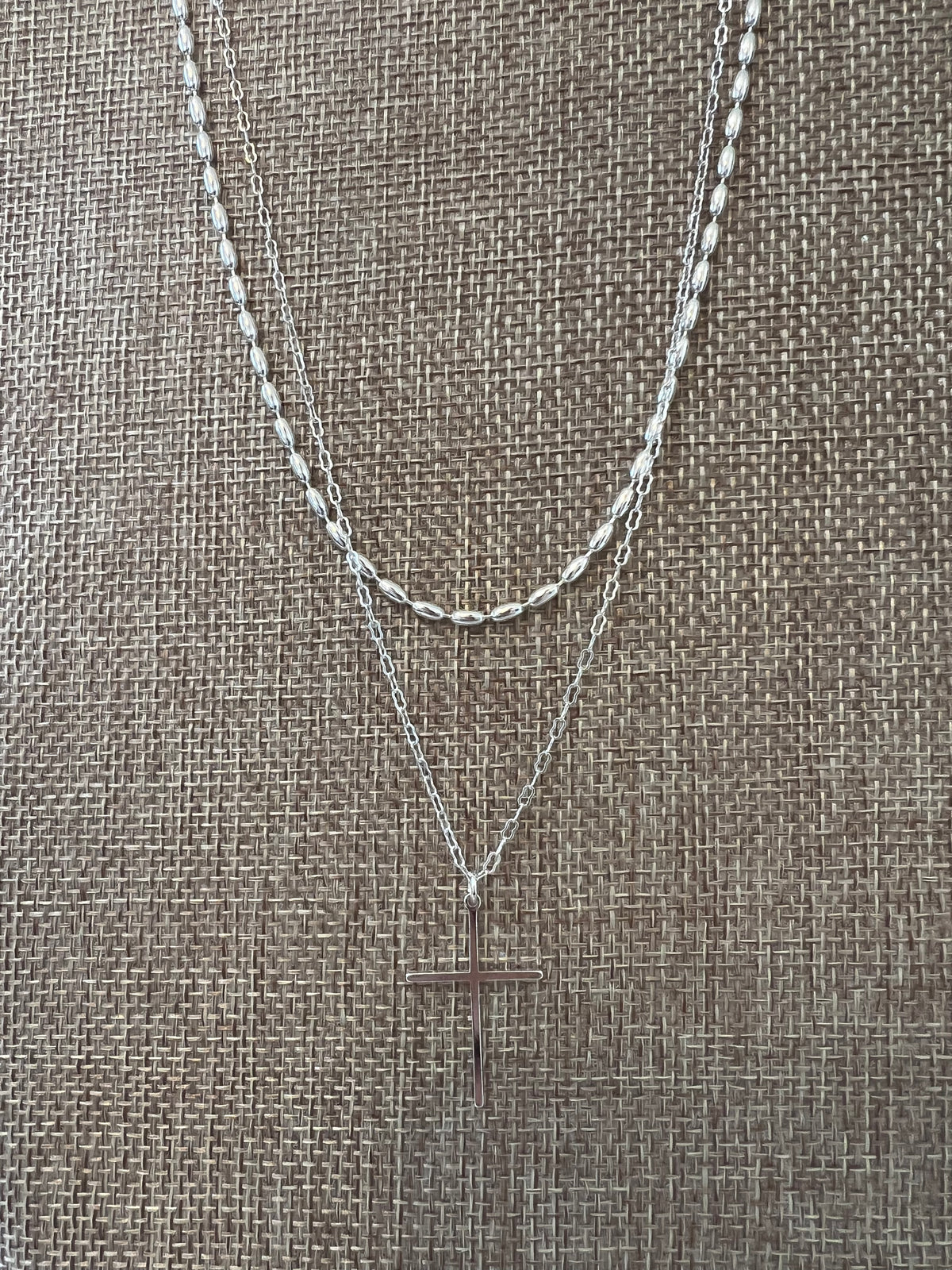 Silver layered cross necklace