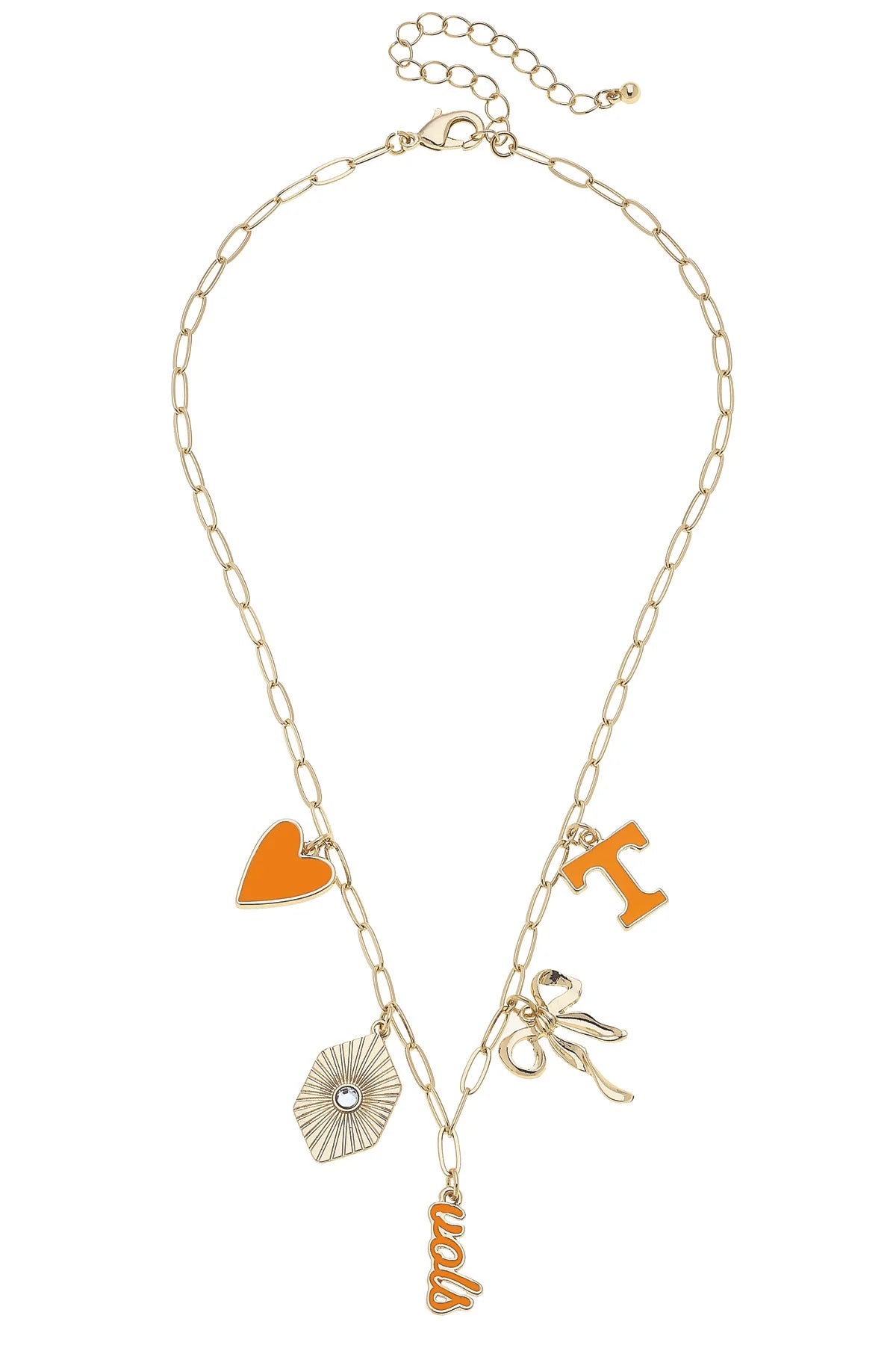 Tennesse Vols Paper Clip Charm Necklace in Shiny Gold
