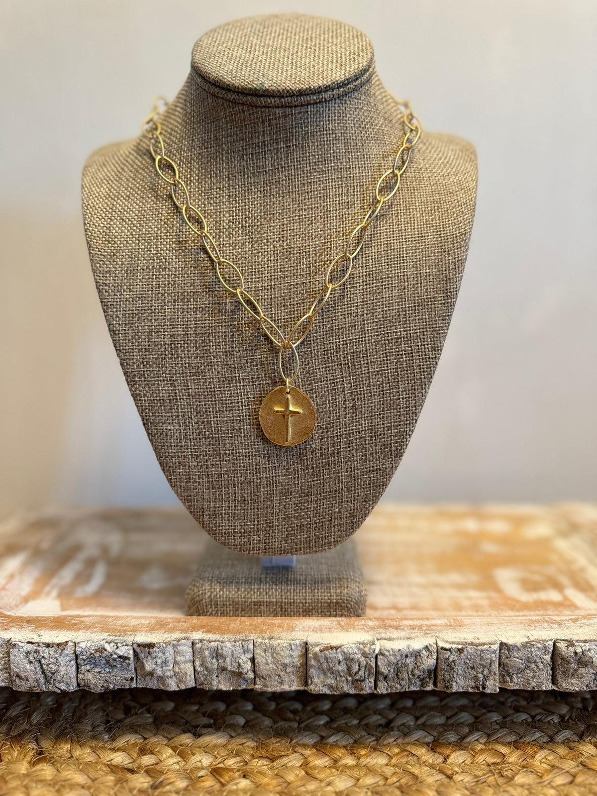 Kitzi Gold Link with Large Round Cross Pendant