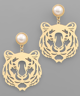 Tiger Filigree & Pearl Earrings